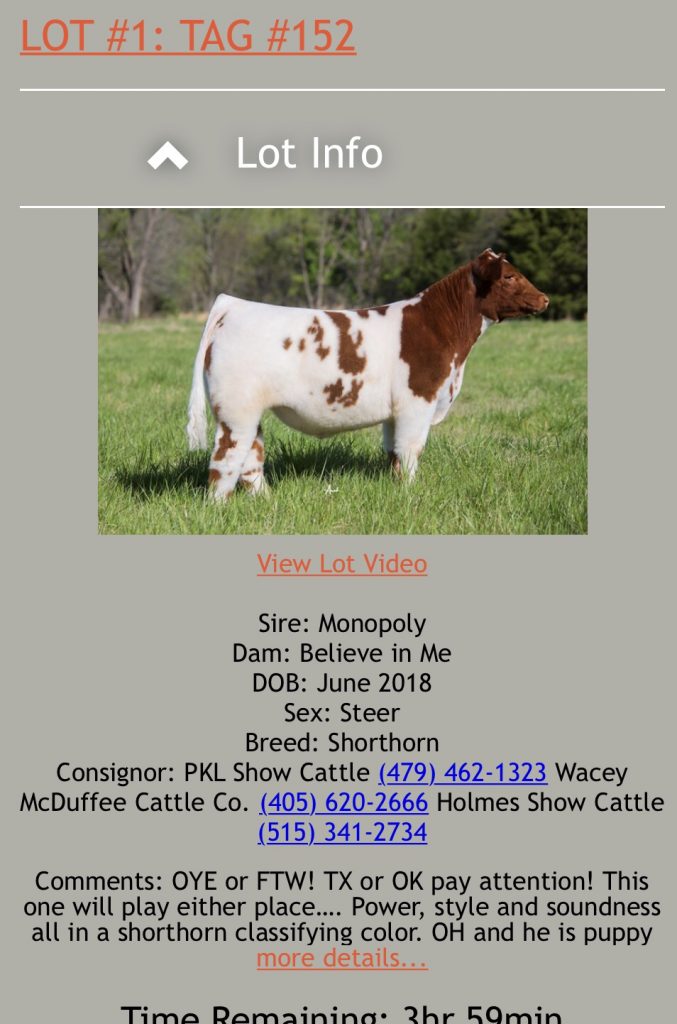 PKL Show Cattle Sale now on SC Online Sales Lautner Farms