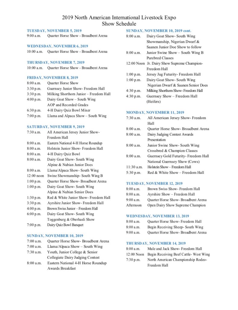 2019 NAILE Louisville, KY Schedule Lautner Farms