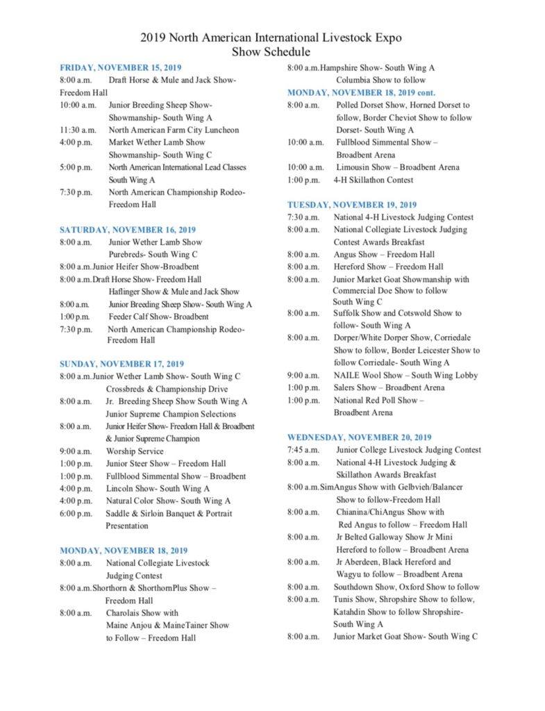 2019 NAILE Louisville, KY Schedule Lautner Farms