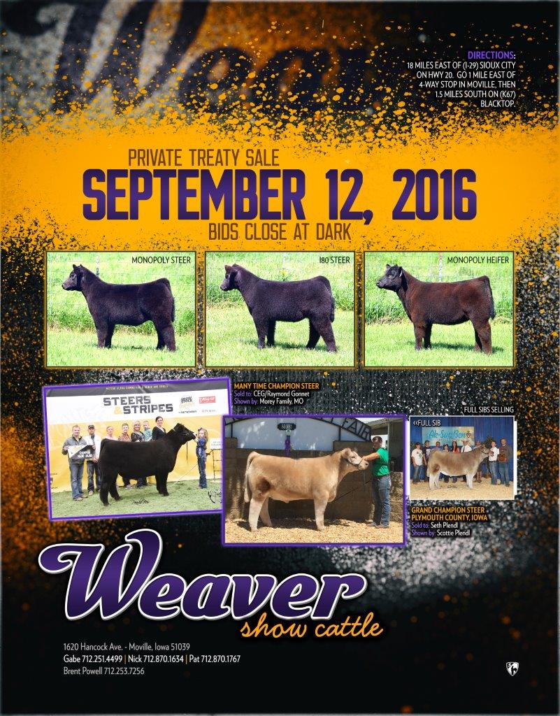 Weaver Show Cattle Sept. 12 PRIVATE TREATY SALE Moville, IOWA Lautner